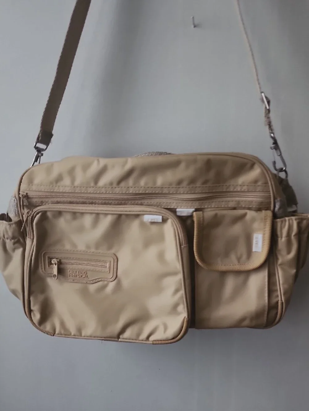 Neutral Beige Men's Crossbody Messenger Bag with Multiple Pockets